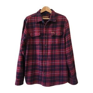 Orvis Flannel Men's XL Shirt Shacket Heavy with Side Pockets Red Blue Plaid